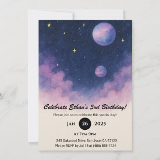 Soft Night Sky with Planets and Clouds Birthday Invitation