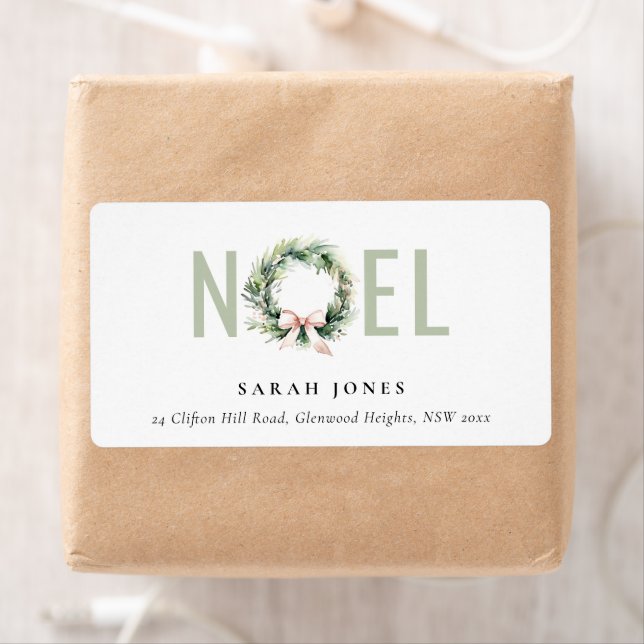 Soft Noel Blush Green Christmas Wreath Address (Insitu)
