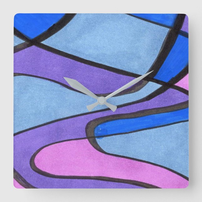 Soft objective flowing cells in pink blue violet square wall clock (Front)