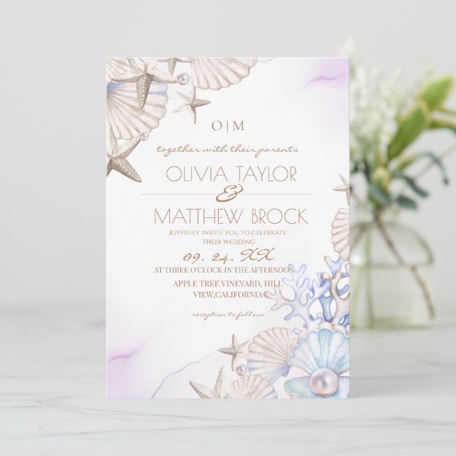 Soft Ocean Beach Wedding Invitation (Standing Front)