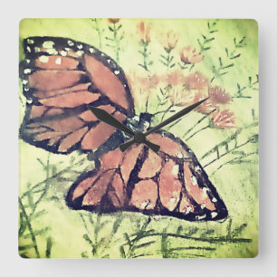 Soft Oil Pastels of Monarch Butterfly Square Wall Clock