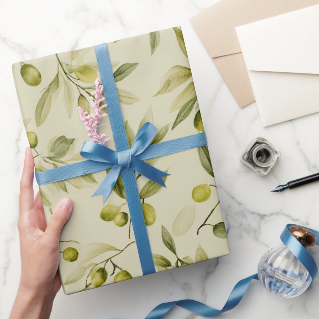 Soft Olive Beige Olive Branch Watercolor Pattern Wrapping Paper (Gifting)