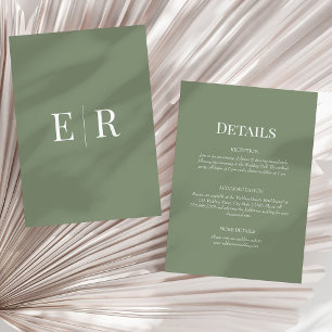 Soft Olive Green Monogram Wedding Details Card