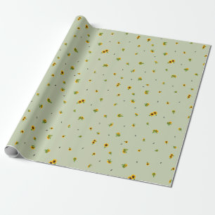Soft Olive Japanese Sunflower Floral Pattern クッション Wrapping Paper