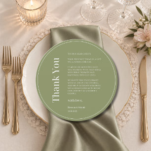 Soft Olive Wedding Reception Table Thank You Card