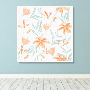 Soft Orange and Sage Peach Floral Botanical Canvas Print