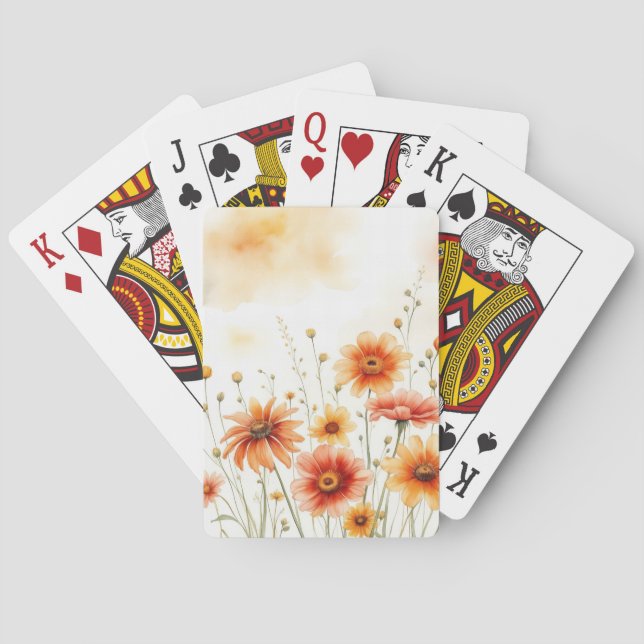 Soft Orange Floral Watercolor  Playing Cards (Back)