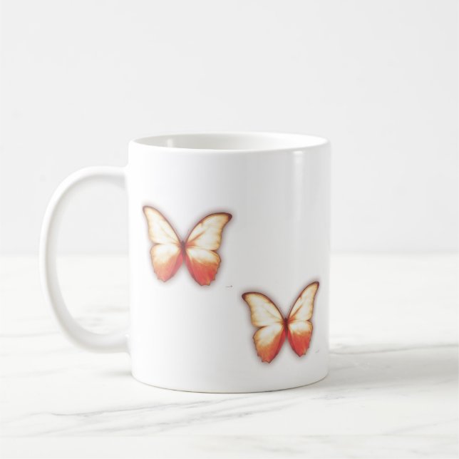 Soft Orange Gold Butterfly Mug (Left)