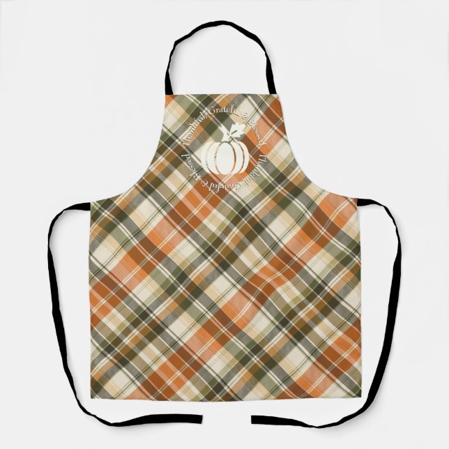 Soft Orange, Green & Cream Plaid with Pumpkin Apron (Front)