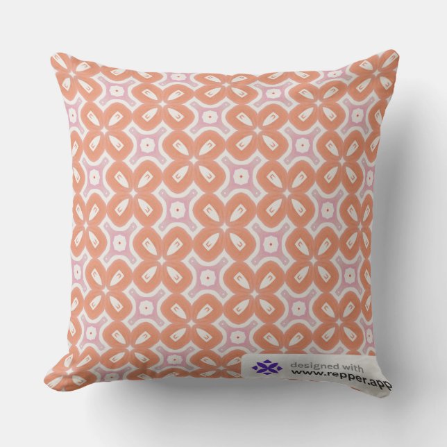 Soft Orange & Pink Floral Geometric Pillow – Moder (Front)