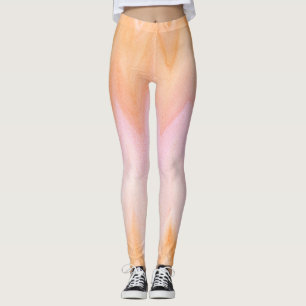 Soft Orange Pink Watercolor Chevron Leggings