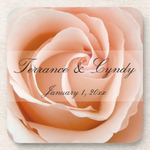 Soft Orange Rose Personal Wedding Coaster