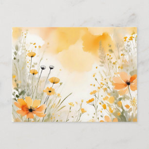 Soft Orange Watercolor Wildflowers Postcard