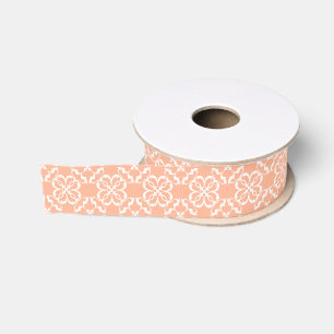 Soft Orange & White Floral Lattice Pattern Grosgrain Ribbon