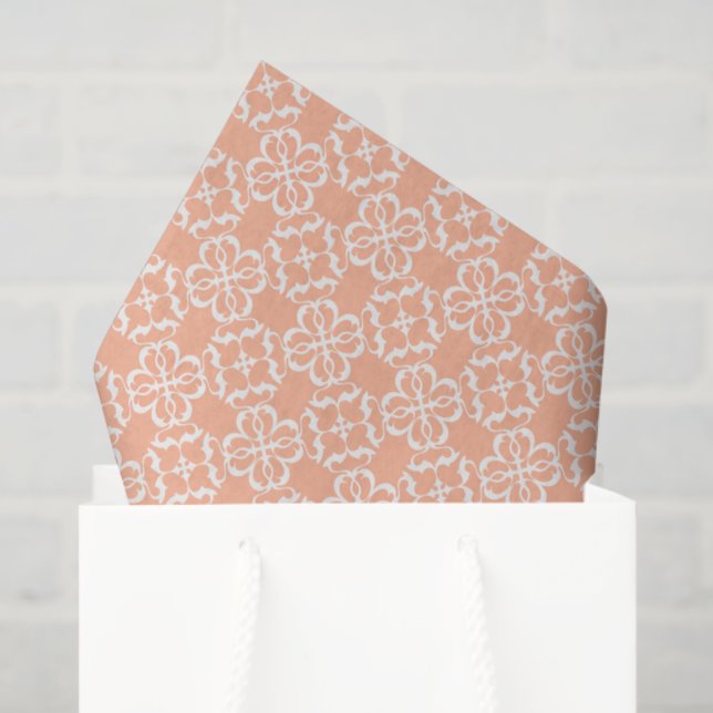 Soft Orange & White Floral Lattice Pattern Tissue Paper (Gift Bag)