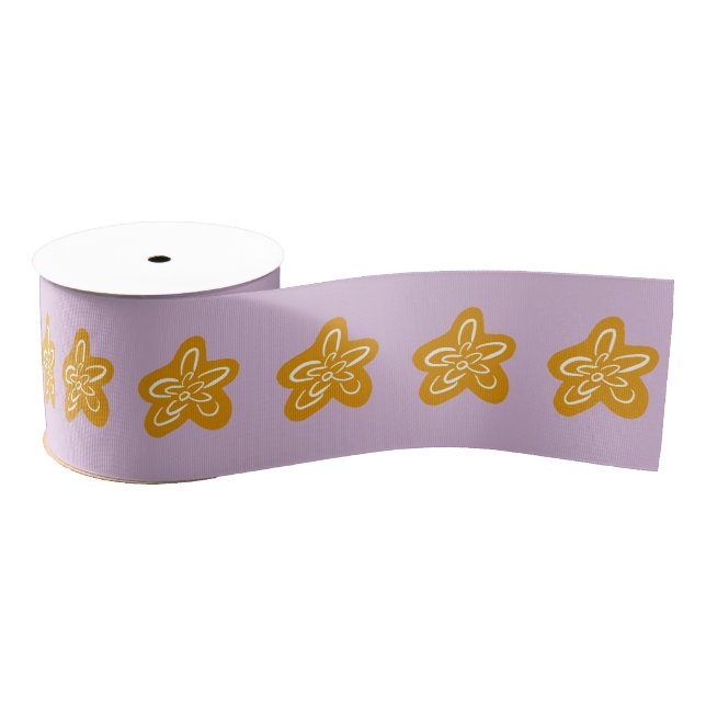 Soft Orchid Pink Golden Flowers Birthday Grosgrain Ribbon (Spool)
