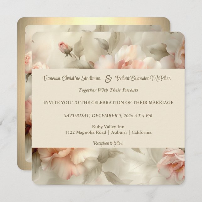 Soft Painted Rose's Wedding Invitation (Front/Back)