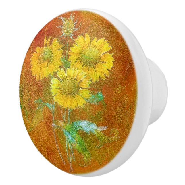 Soft painted sunflowers ceramic knob (Right)