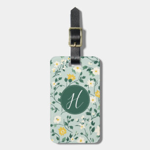 Soft Pale Blue Yellow White Flowers Luggage Tag