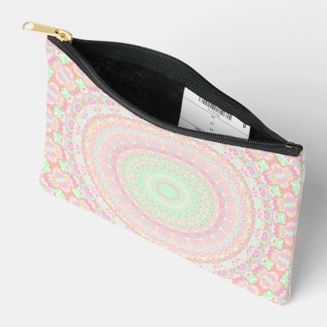 Soft Pale Paste Boho Trippy Hippie Groovy Mandala  Accessory Pouch (Open)
