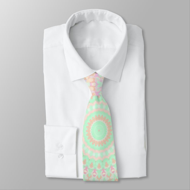 Soft Pale Paste Boho Trippy Hippie Groovy Mandala  Tie (Tied)