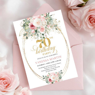 Soft Pale Pink Flowers 70th Birthday Invitation