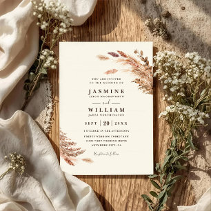 Soft Pampas Botanical Boho QR Code Wedding Invitation