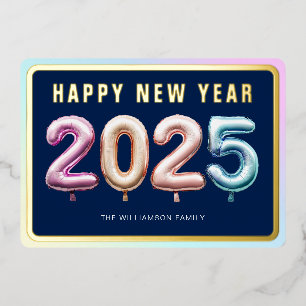 Soft Pastel 2025 Balloons Happy New Year Blue Gold