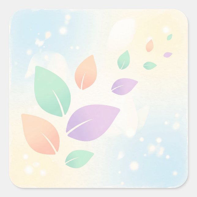 Soft Pastel Abstract Floating Leaves Square Sticker (Front)