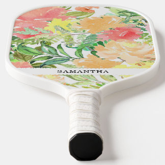 Soft pastel and earthly tones floral garden pickleball paddle