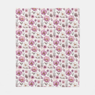 Soft Pastel Anemone Floral Collection Fleece Blanket