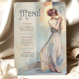 Soft Pastel Art Nouveau Wedding Menu Card