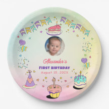 Soft Pastel Baby Boy 1st Birthday Photo Plates