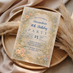 Soft Pastel Baroque Floral 90th Birthday Invitation