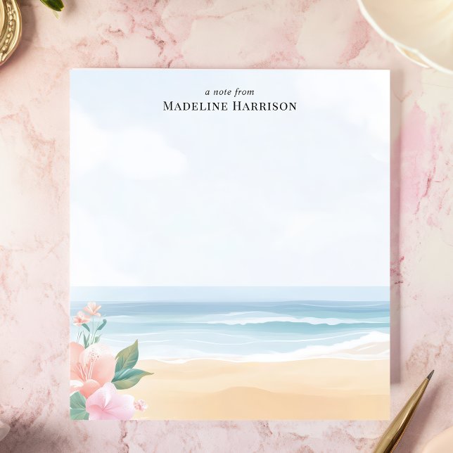 Soft Pastel Beach Ocean Floral Personalised Name Notepad (Creator Uploaded)