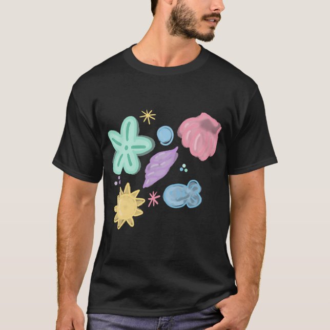 Soft Pastel Beach Shells Illustration T-Shirt (Front)