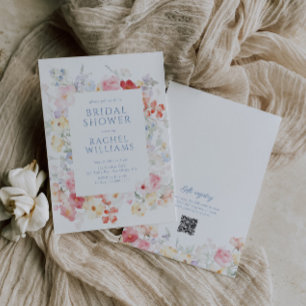 Soft Pastel Bloom QR Code Bridal Shower Invitation