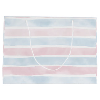 Soft Pastel Blue and Pink Watercolor Stripes  Large Gift Bag