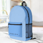 Soft Pastel Blue Colour Block Modern Monogrammed Printed Backpack<br><div class="desc">A minimalist monogram design with a two tone pastel blue background. The text can easily be customised for a design as unique as you are!</div>