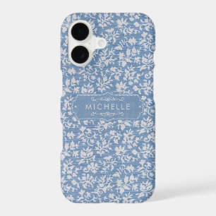 Soft Pastel Blue & Grey White Floral Boho Pattern
