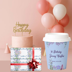 Soft Pastel Blue Hydrangea Purple Lilac Birthday Paper Cups