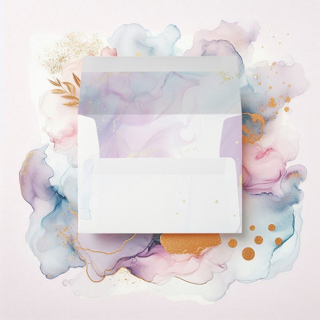 Soft Pastel Blue, Lilac and Gold Alcohol Ink Envelope (Soft Pastel Blue, Lilac and Gold Alcohol Ink Envelope)
