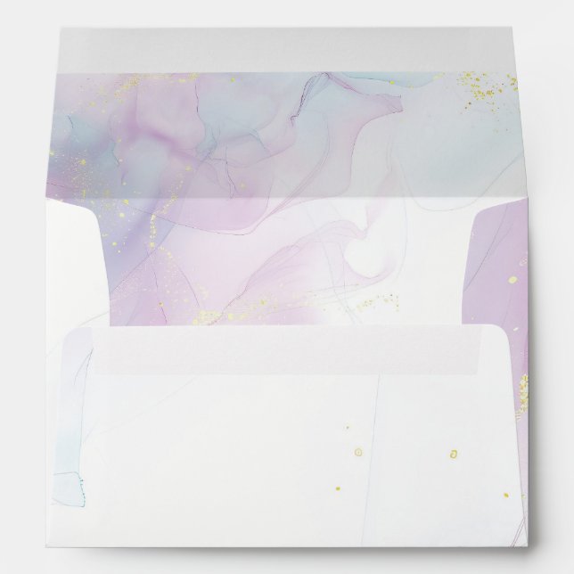 Soft Pastel Blue, Lilac and Gold Alcohol Ink Envelope (Back (Bottom))