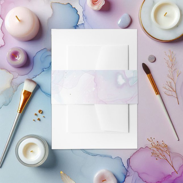 Soft Pastel Blue, Lilac, and Gold Alcohol Ink Invitation Belly Band (Soft Pastel Blue, Lilac, and Gold Alcohol Ink Invitation Belly Band)