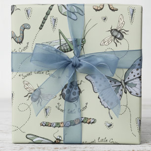 Soft Pastel Blue & Sage Boho Baby Bugs Kids Baby Wrapping Paper