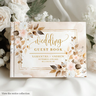 Soft Pastel Blush Ivory Gold Boho Fall Wedding Guest Book
