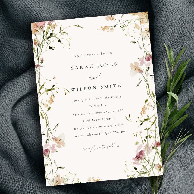 Soft Pastel Blush Meadow Watercolor Floral Wedding Invitation (Creator Uploaded)