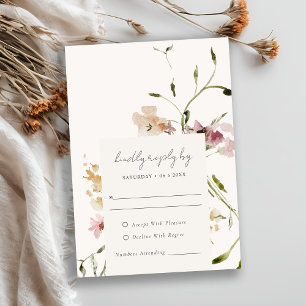 Soft Pastel Blush Meadow Watercolor Floral Wedding RSVP Card