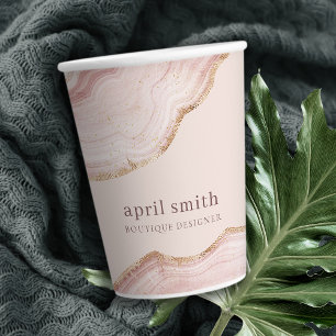 Soft Pastel Blush Rose Gold Agate Marble Texture Paper Cups