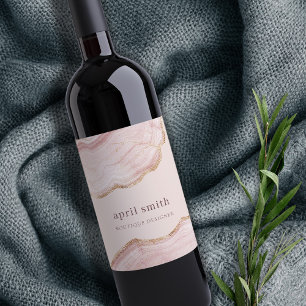 Soft Pastel Blush Rose Gold Agate Marble Texture Wine Label